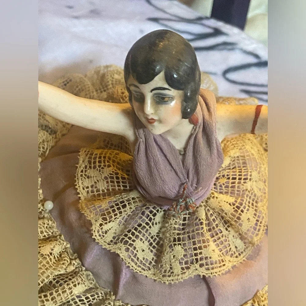 Vintage Porcelain Half Doll Pin Cushion - Picture 2 of 10